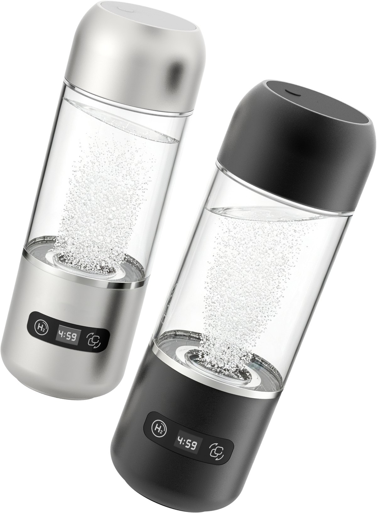 H608 dual-chamber hydrogen bottles in silver and black